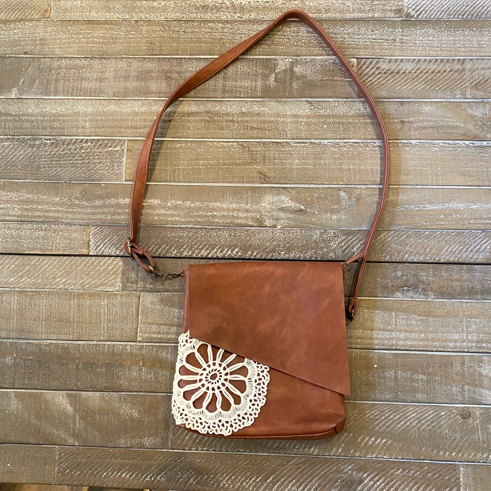 Brown Floral Satchel Bag